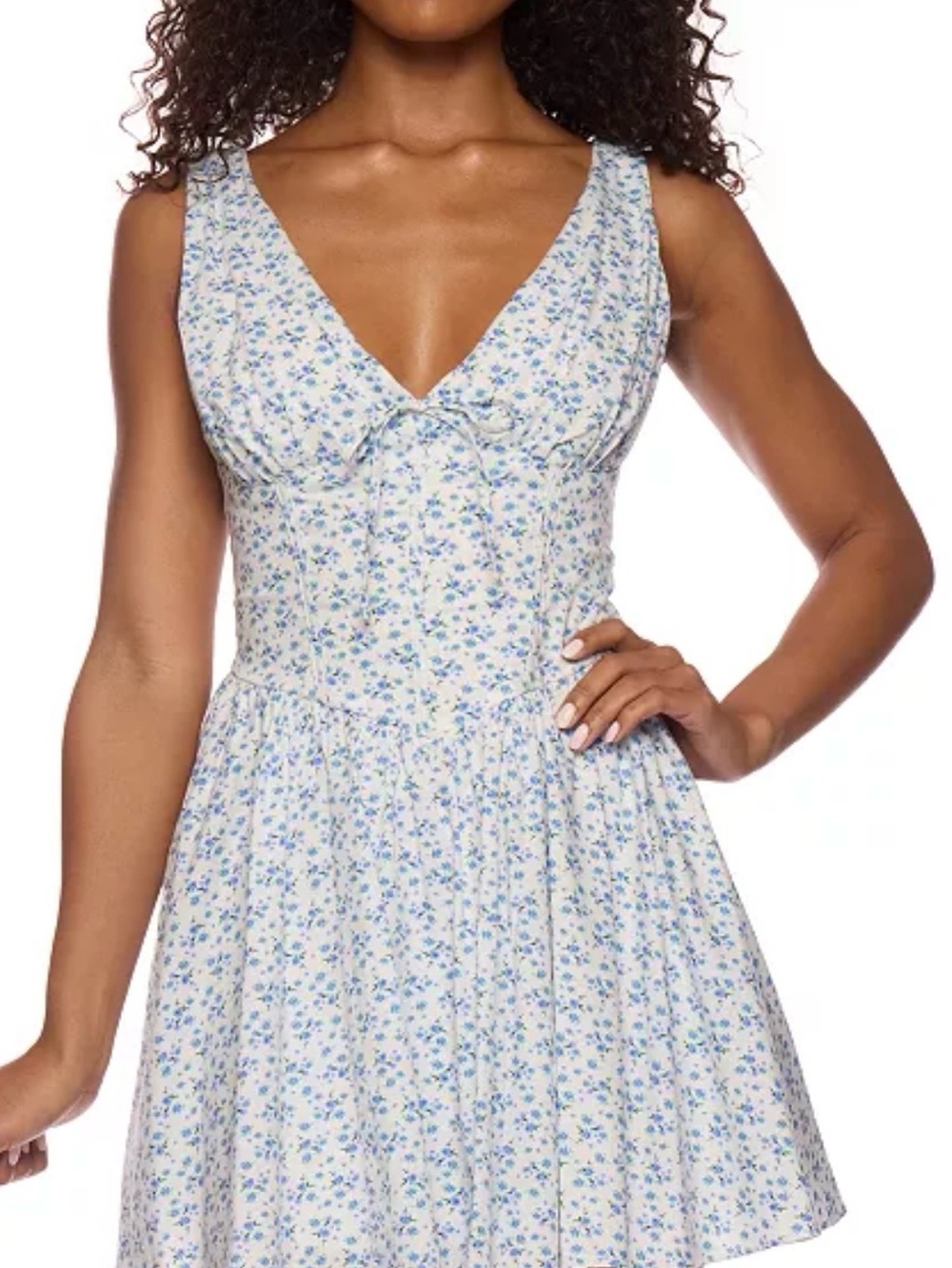 NWT Alex & Sophia Blue Floral V-Neck Mini Dress Sz 1/2
